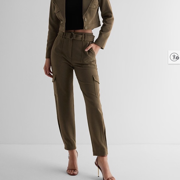 Express Khaki Green Sz 14 Women's Ankle Cargo Pants - Picture 1 of 13